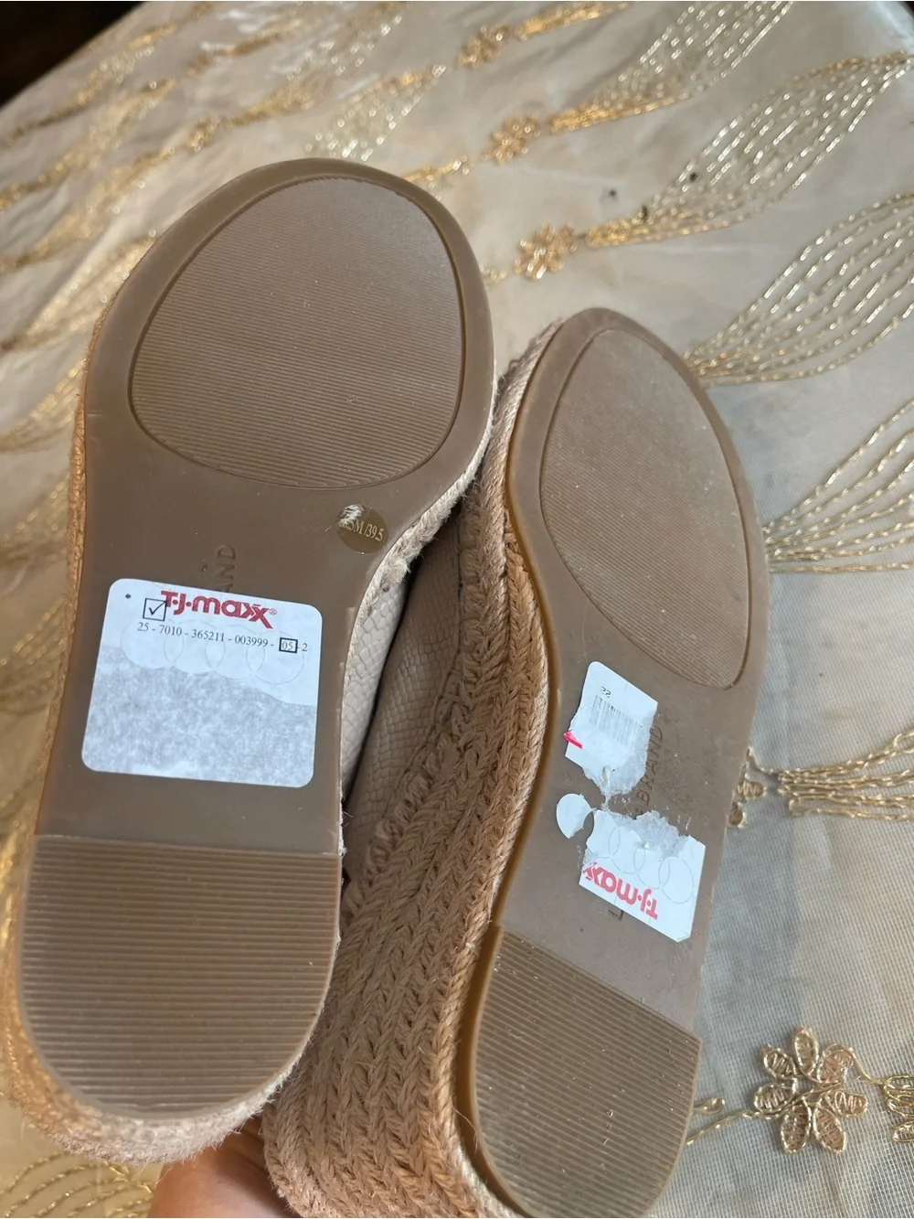 Lucky Brand Cream Textured Espadrille Wedge Slides genuine leather bone 8.5
